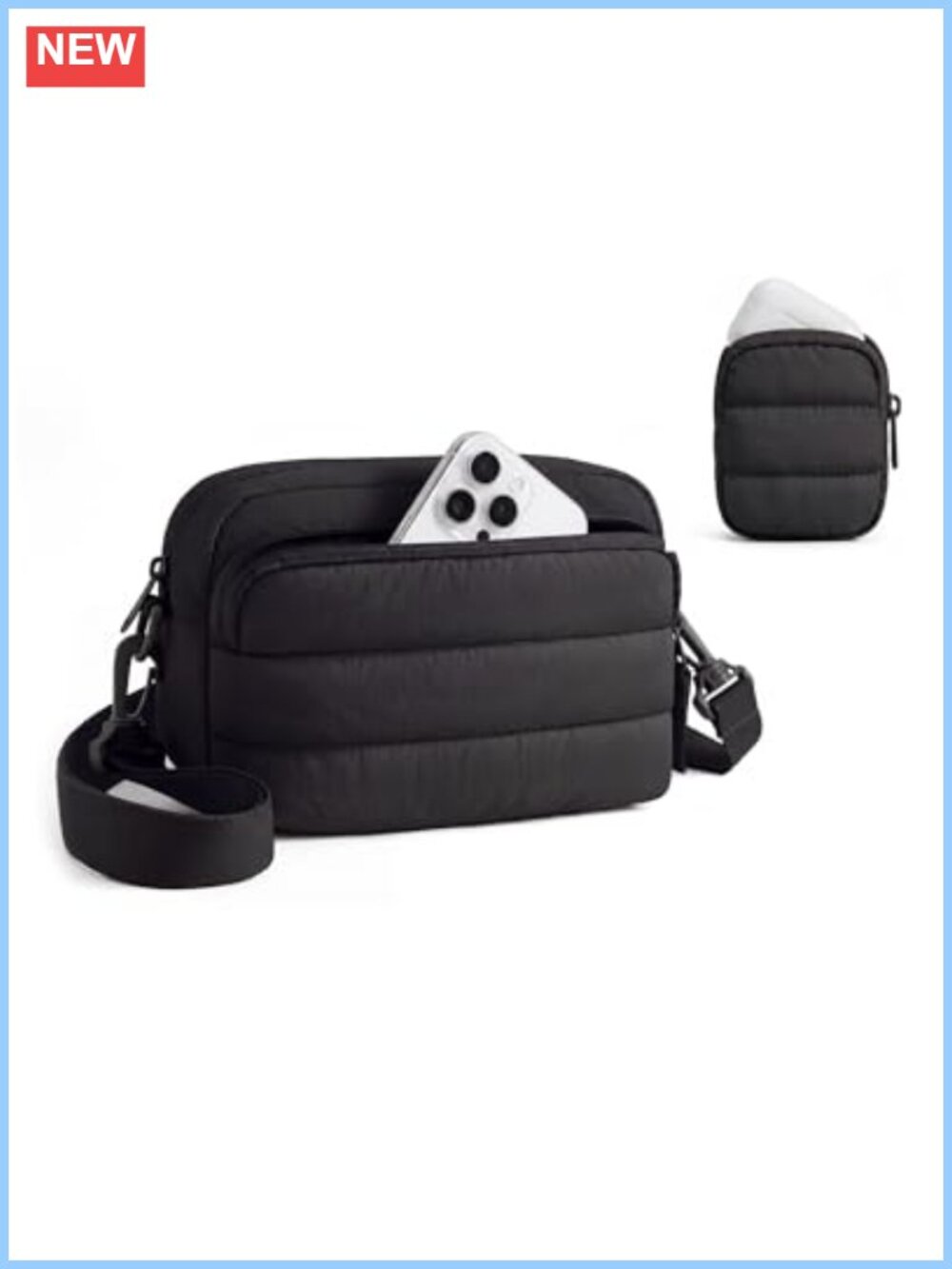 Quilted nylon crossbody bag set detachable pouch travel purse
